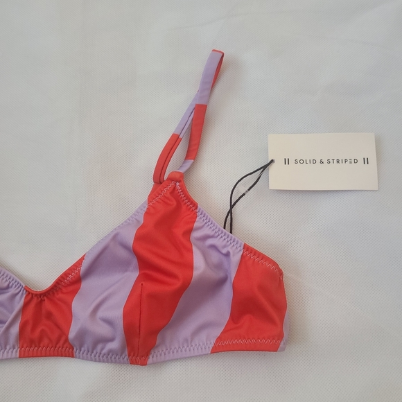 Solid & Striped The Rachel Bikini Top in Lavender Red Stripe - Picture 6 of 9